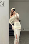 SWAYING/KNIT Japanese paper furry maxi skirt SW22SSB22 white